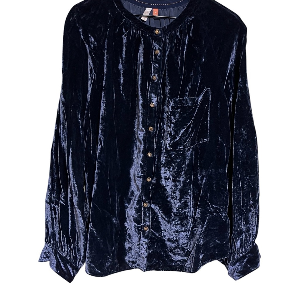 Pilcro by Anthropologie Navy Velvet Button-Front Women's Top size 2X - Picture 6 of 15